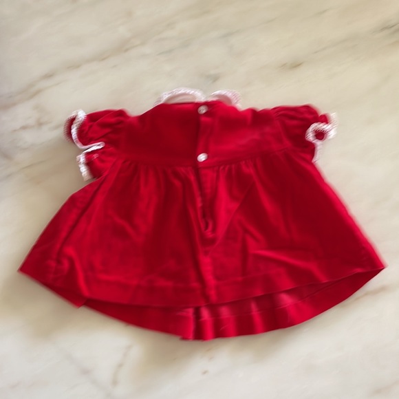 VINTAGE HEIR CRAFT Girl's Red Velvet Short Sleeve Smocked Dress Bloomers 6 Mo - Picture 5 of 8